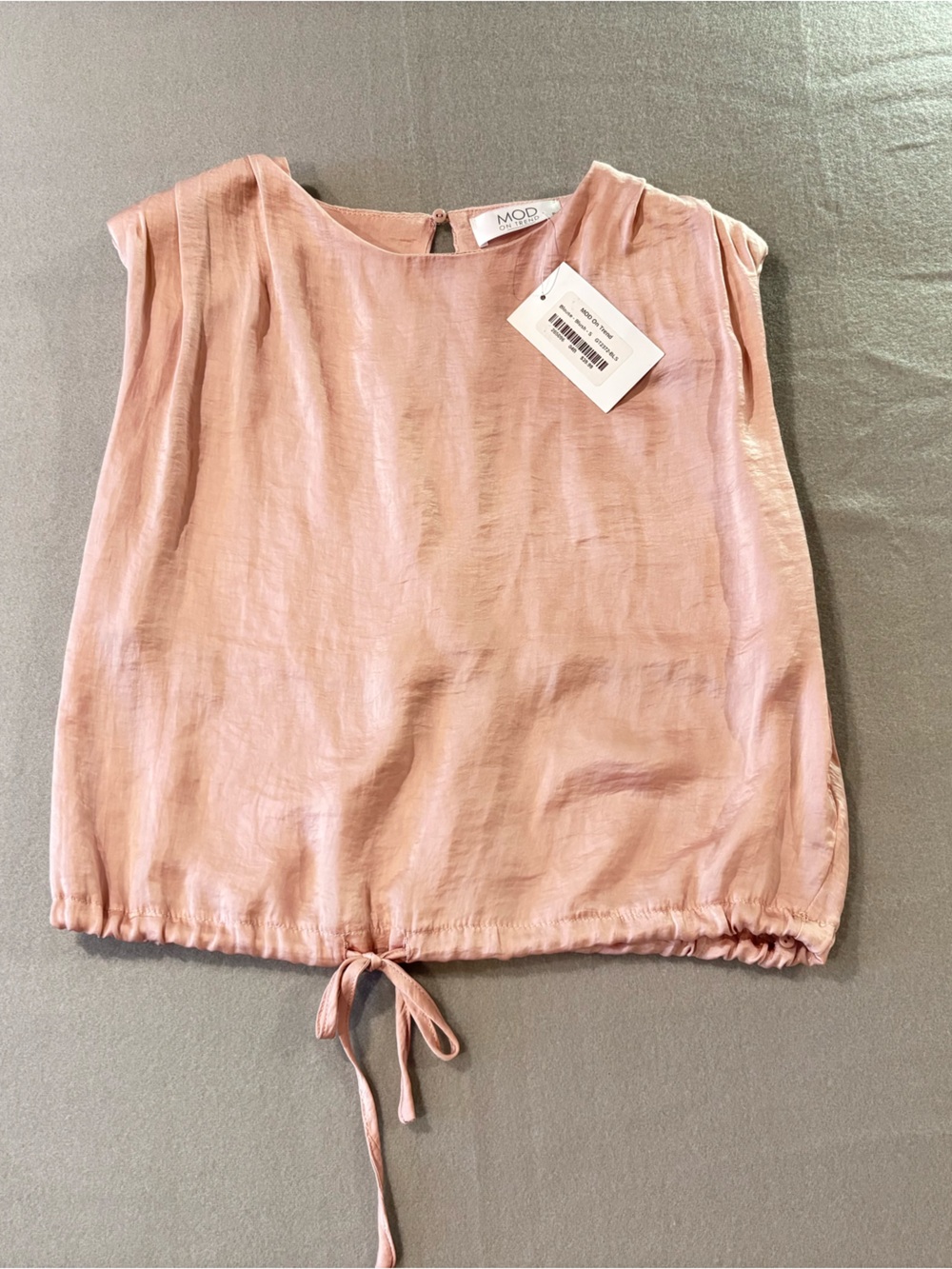 NWT Coquette Blush Pink Satin Cap Sleeve Blouse Tie Hem Clean Girl MOD on Trend